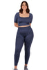 Square Neck Short Sleeve Crop Top and Seamless High Waist Full Length Leggings