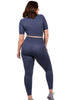Square Neck Short Sleeve Crop Top and Seamless High Waist Full Length Leggings