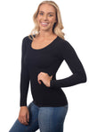 women's versatile long sleeve black bamboo top that's super soft and stretchy for a flattering and flexible fit