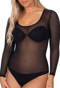 Powermesh Control Sheer Long Sleeve Thong Bodysuit