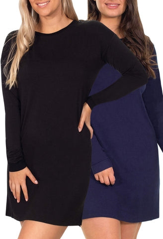 Bamboo Long Sleeve Relaxed Fit Dress - 2 Pack
