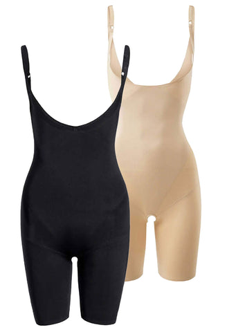 Open Bust Shaping Shorts Bodysuit With Adjustable Straps - 2 Pack