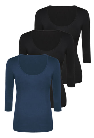 Curvy Bamboo 3/4 Sleeve Top - 3 Pack