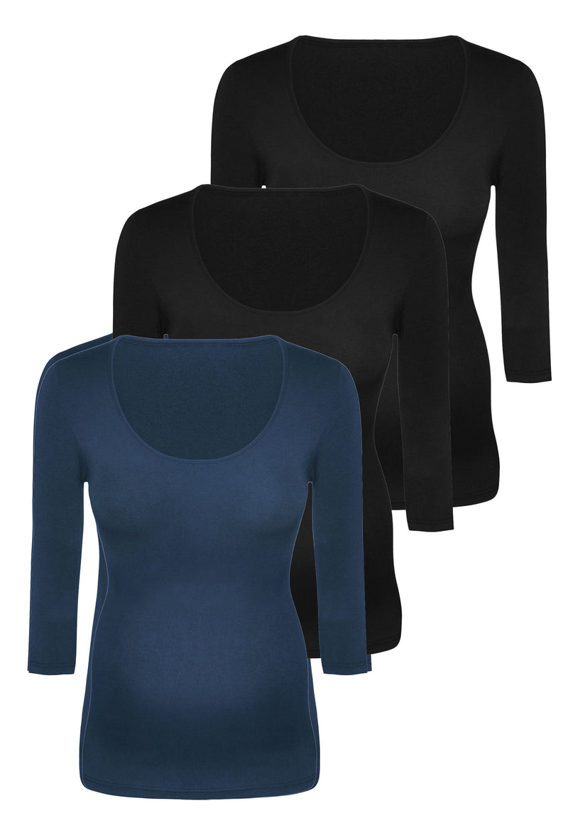 Maternity Bamboo 3/4 Sleeve Top - 3 Pack