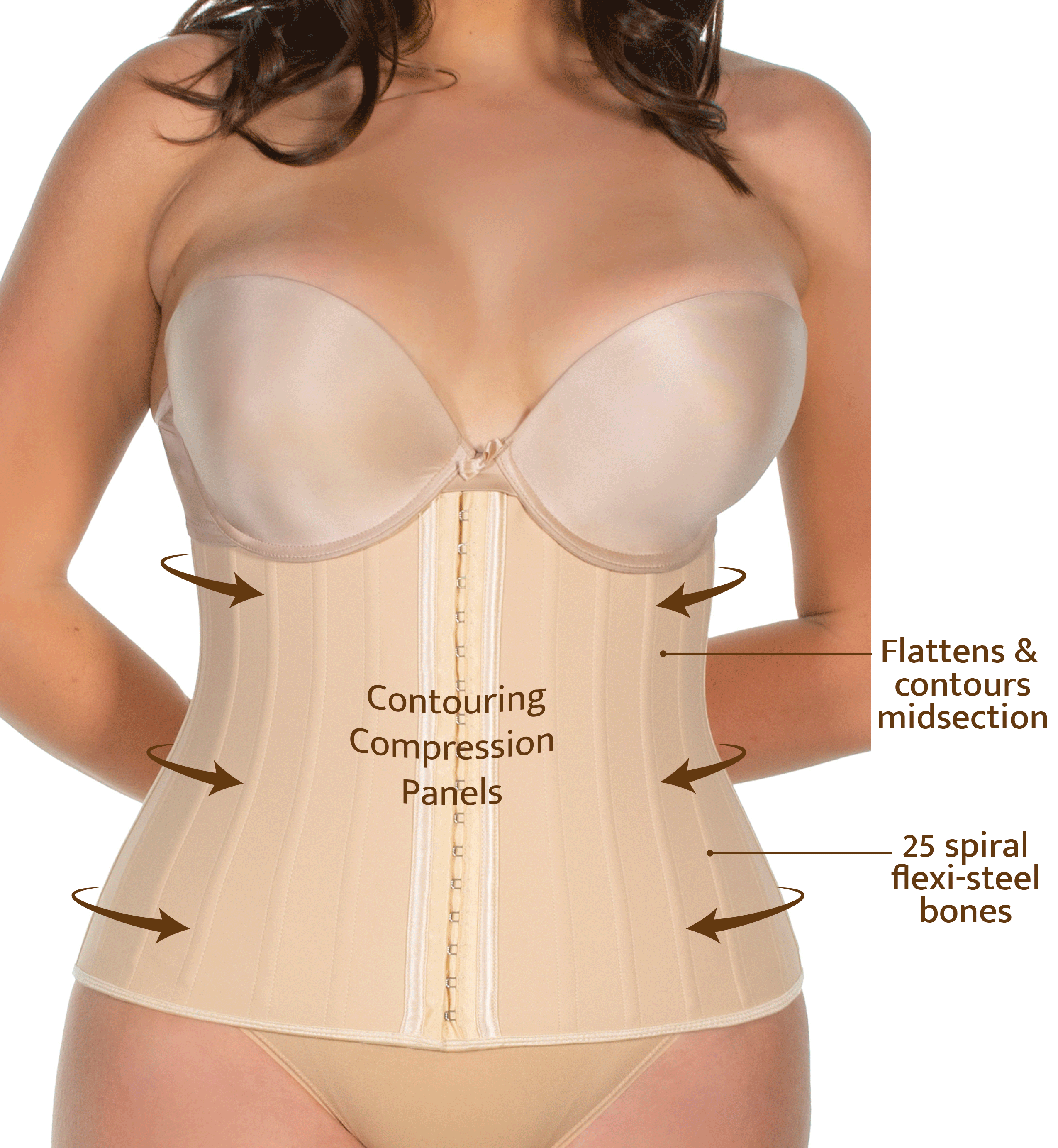 High Compression Waist Trainer With 3 Rows of Hooks and 25 Steel
