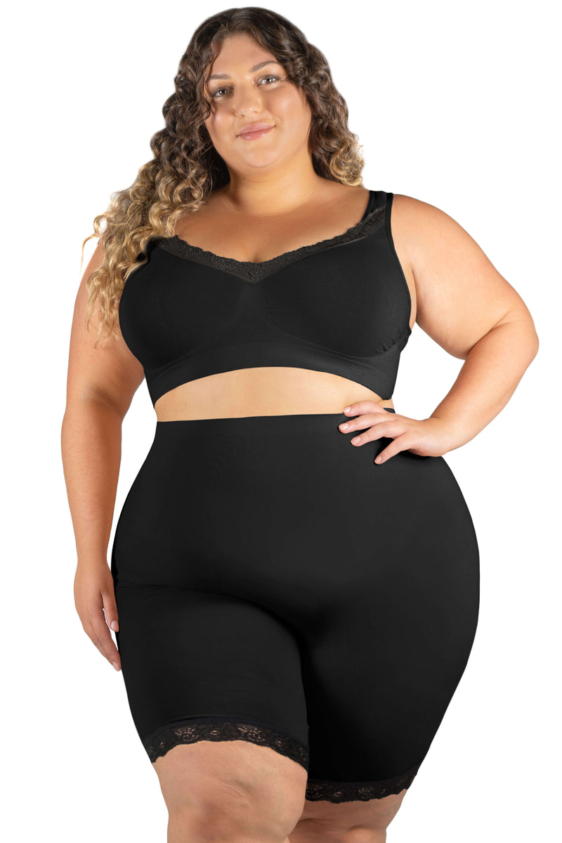Plus Size Anti Chafing High Rise Long Cotton Rich Shorts