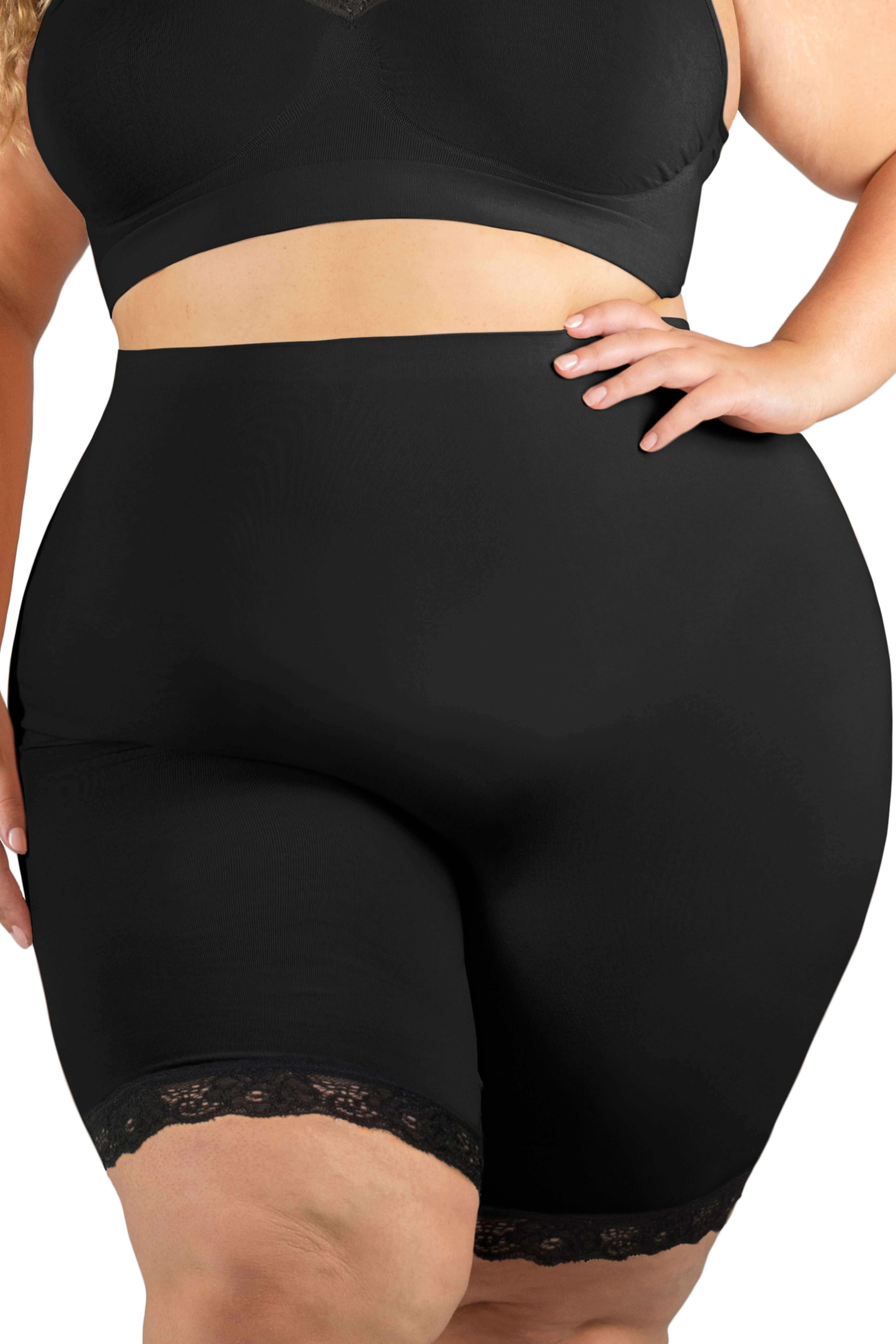 Plus Size Black Seamless Control High Waisted Shorts