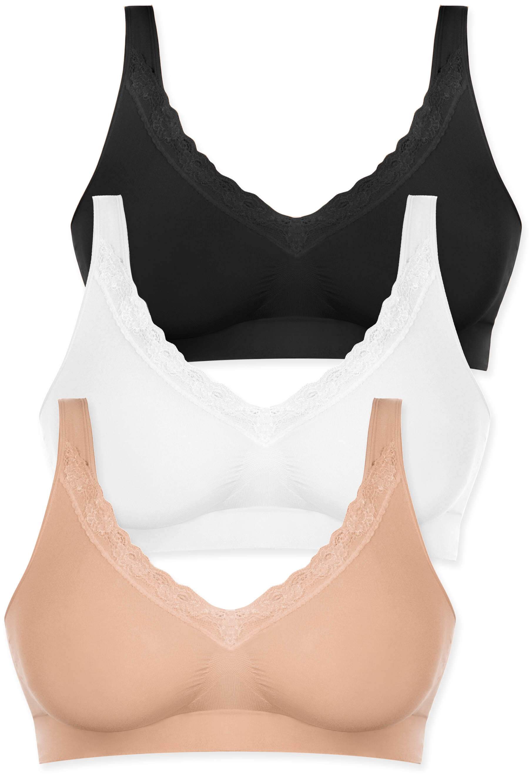 Cotton Lace Sleep Bra 3 Pack, Fits Up to Cup E