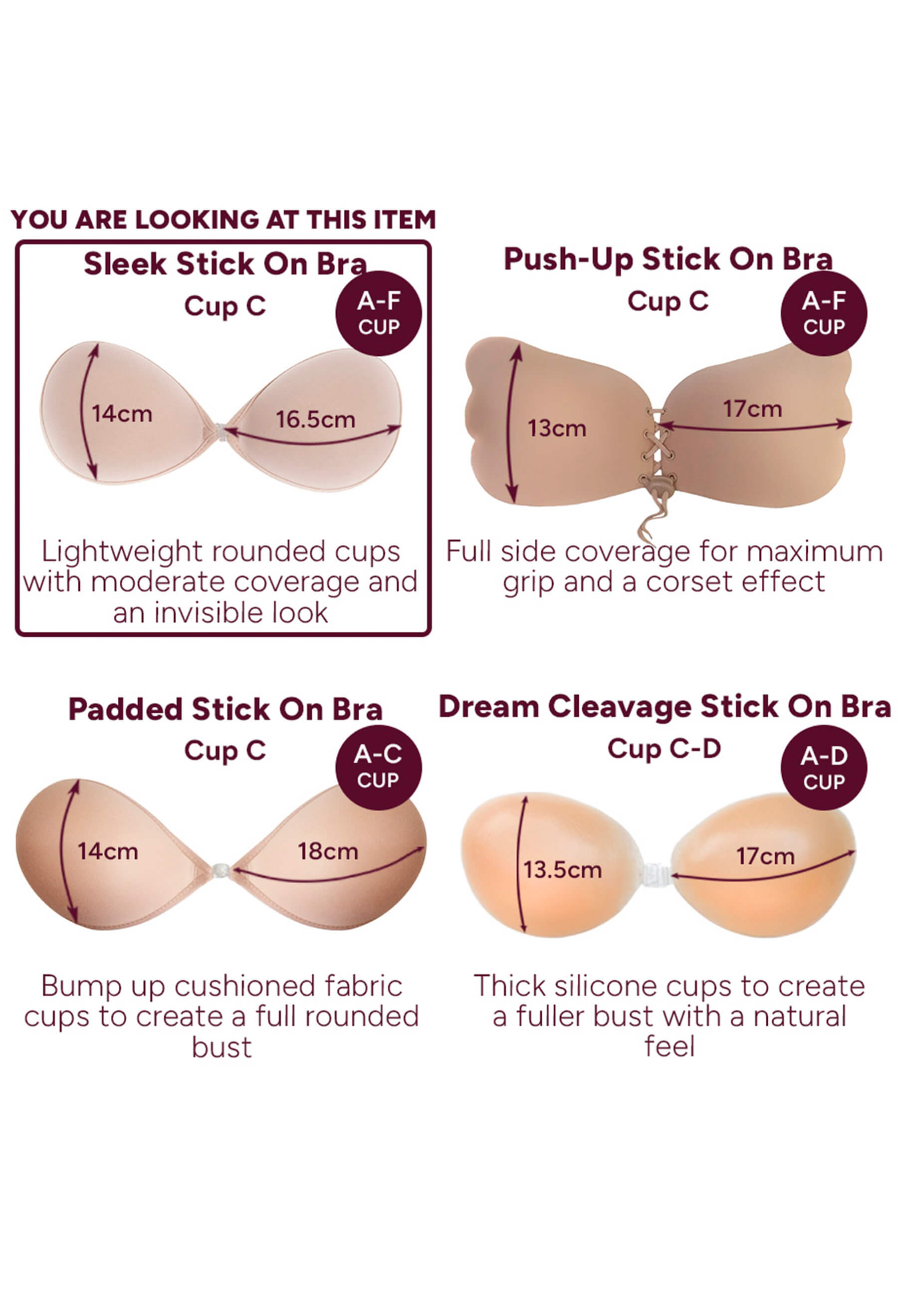 Sleek Stick On Silicone Bra (Nude/Black) - A To F Cup