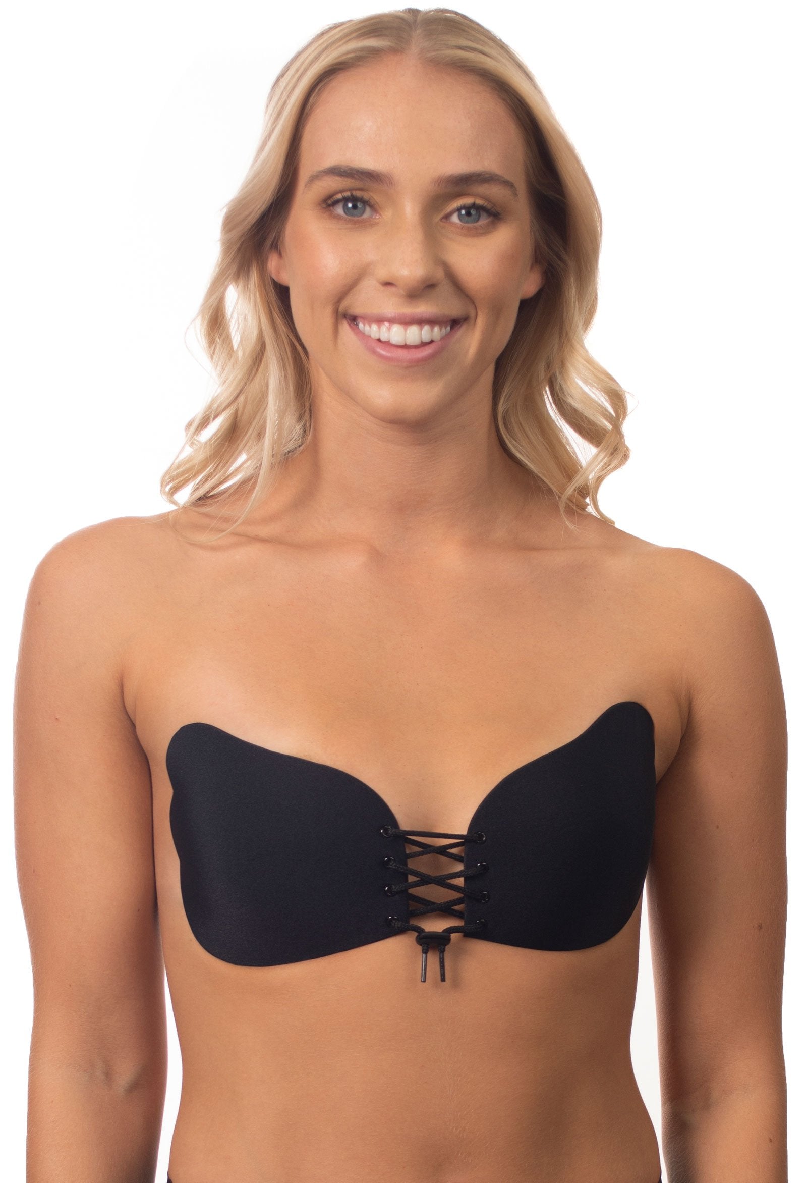 Push Up Stick On Bra with Laces in Black