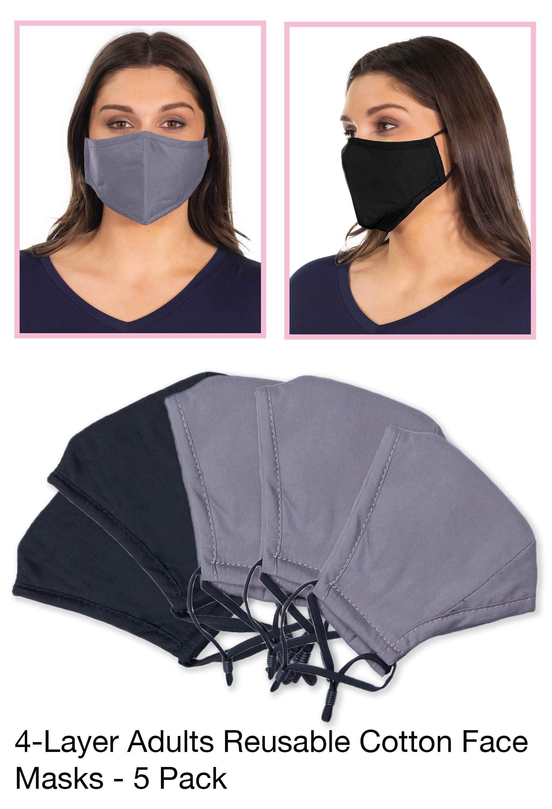 Reusable Cotton Face Masks - 5 Pack