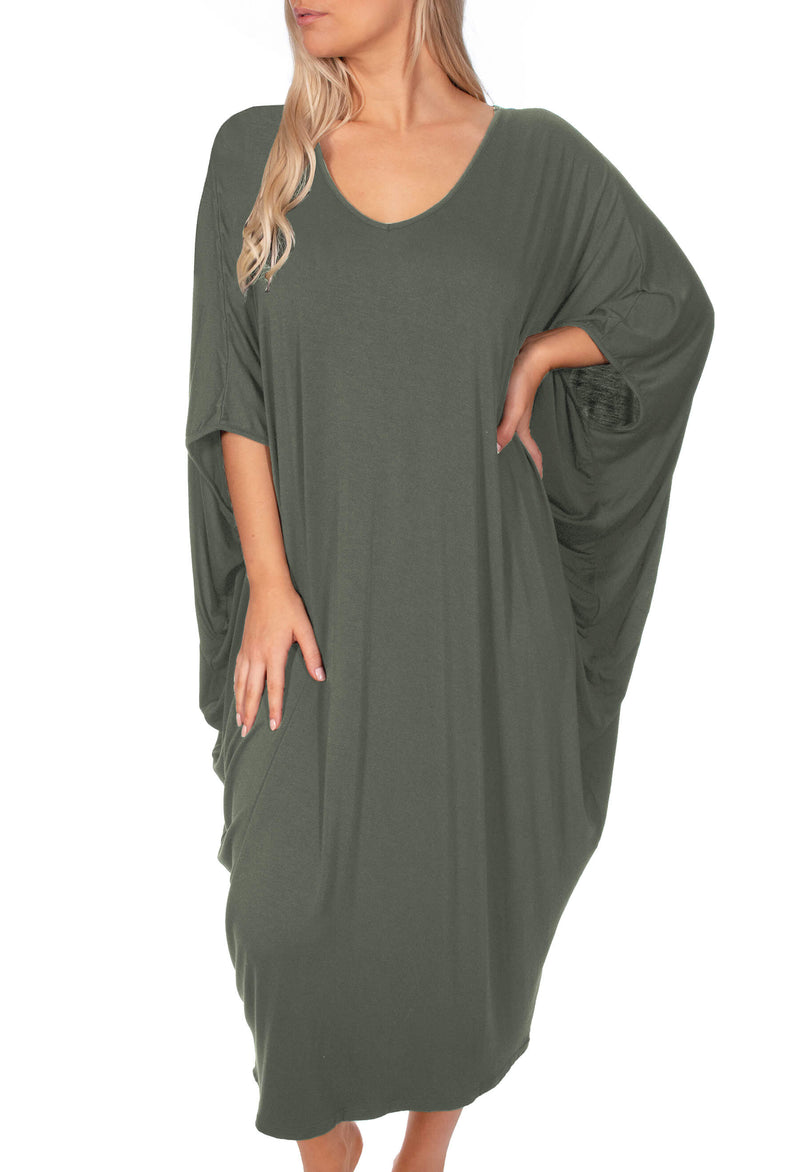 Bamboo V Neck Draped Dress