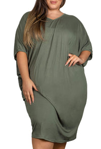 Plus Size Bamboo V Neck Draped Dress