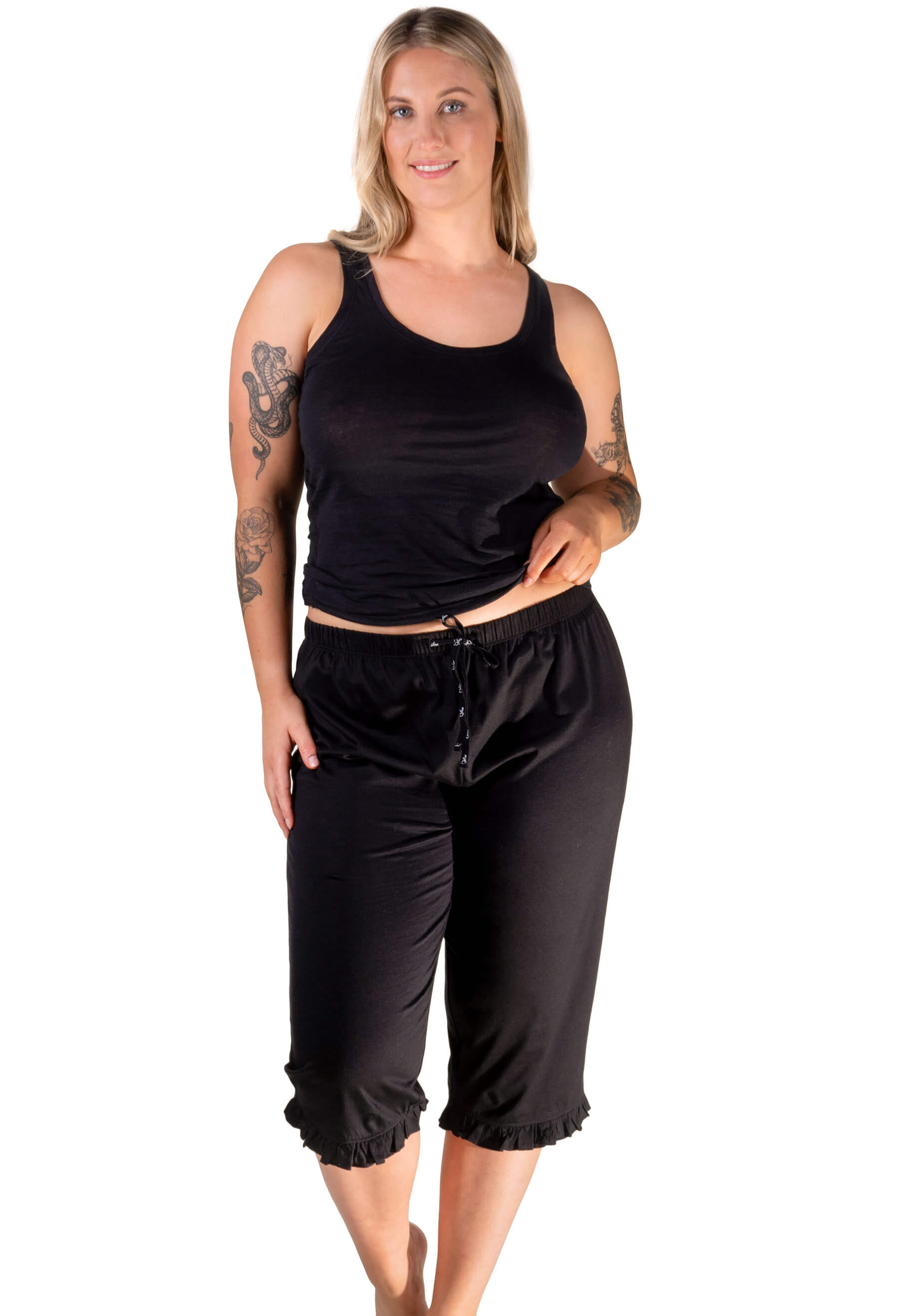 100% Cotton 3/4 Pant and Tank Tops Lounge Set