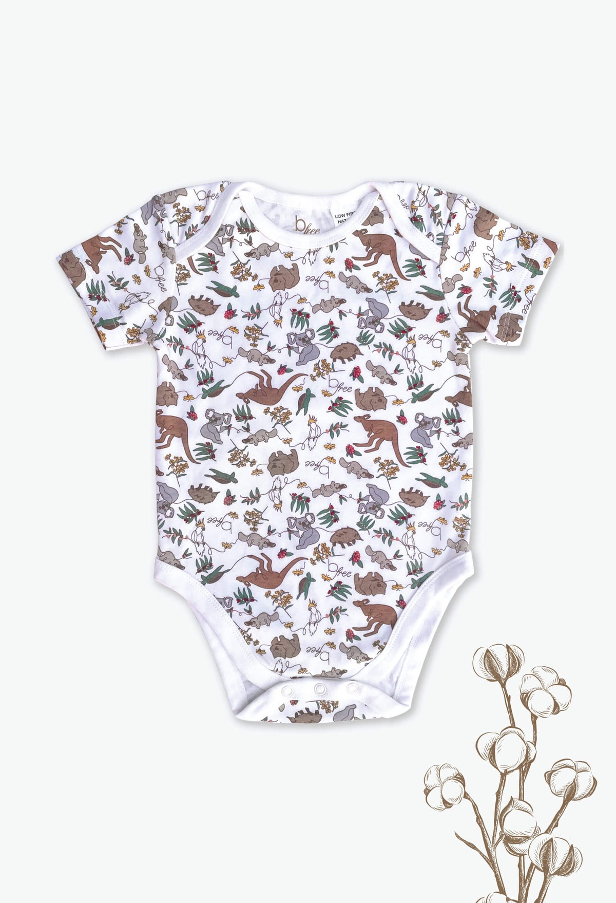 100% Organic Cotton Short Sleeve Baby Bodysuit - Native Aussie Animals