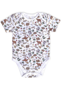 Short Sleeve Baby Bodysuit - 100% Organic Cotton - Native Aussie Animals