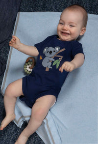 100% Organic Cotton Short Sleeve Baby Bodysuit - Navy Koala