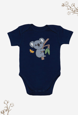 100% Organic Cotton Short Sleeve Baby Bodysuit - Navy Koala