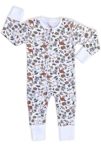 2-Way Zip Baby Onesie with Foldable Mitts - 100% Organic Cotton