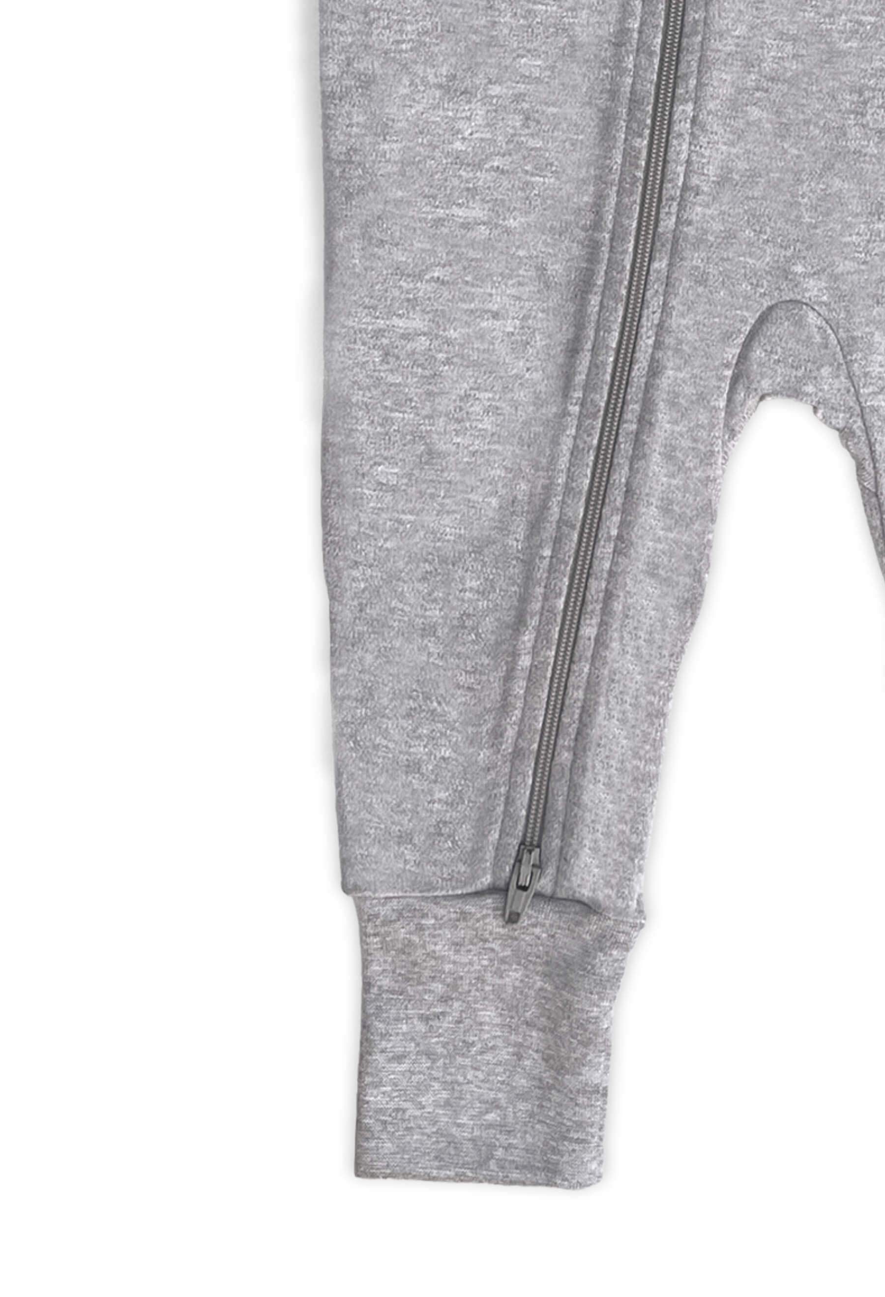 2-Way Zip Baby Sleepsuit with Foldable Mitts - 100% Organic Cotton - Grey Melange