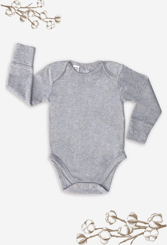 Long Sleeve Baby Bodysuit - 100% Organic Cotton - Grey Melange