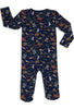 Baby Snap Button Sleepsuit with Booties - 100% Organic Cotton - Navy Native Aussie Animals