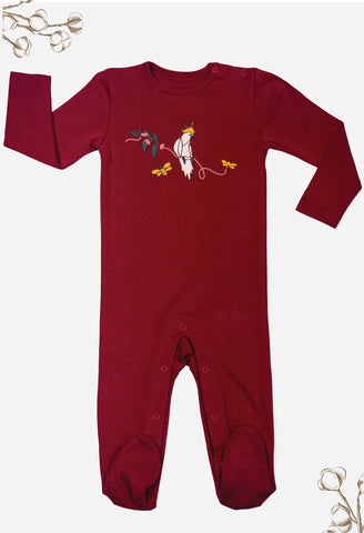 Baby Snap Button Sleepsuit with Booties - 100% Organic Cotton - Red Cockatoo