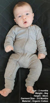 2-Way Zip Baby Sleepsuit with Foldable Mitts - 100% Organic Cotton - Grey Melange