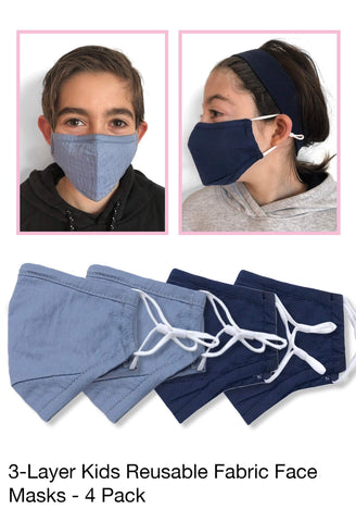 Kids Reusable Fabric Face Masks - 4 Pack