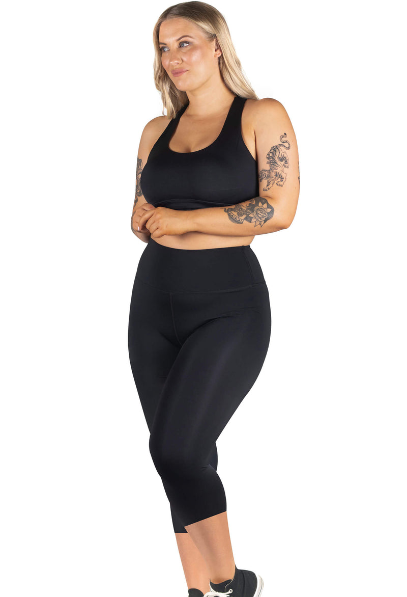 Plus Size High Waisted 3/4 Capri Gym Leggings (Lint & Pet Hair Resistant)