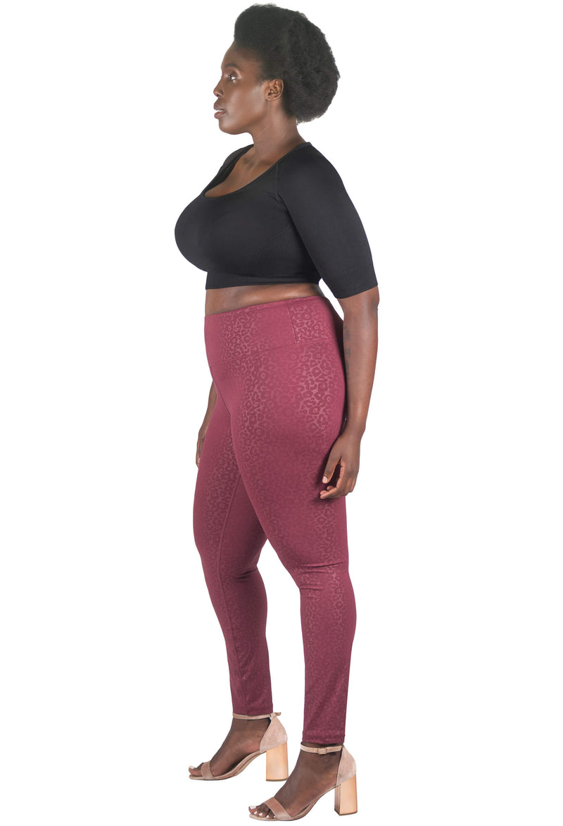 Plus Size High Waisted Burgundy Leopard Print Leggings