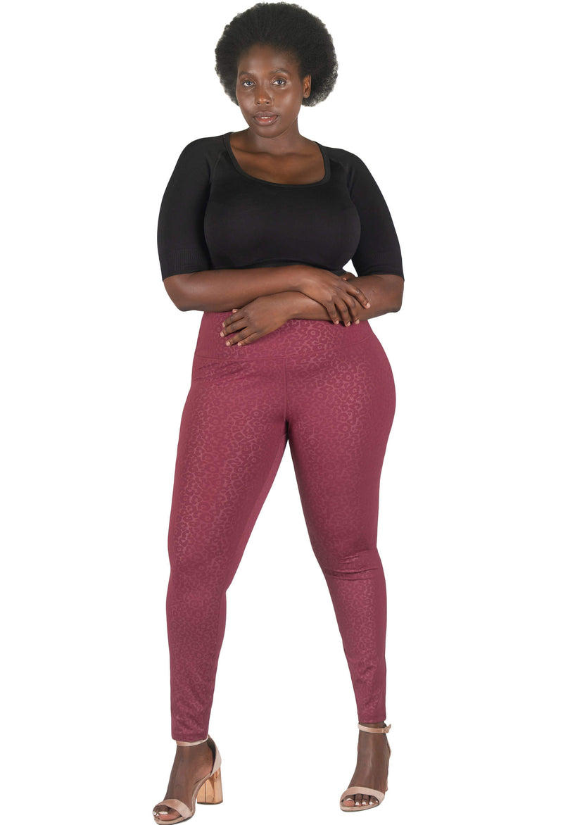 Plus Size High Waisted Burgundy Leopard Print Leggings