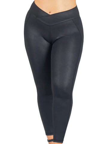 V-Waist Faux Leather Booty Sculpting Leggings