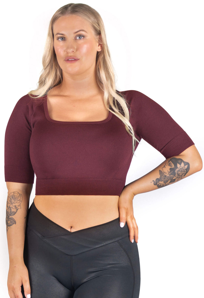 Square Neck Short Sleeve Crop Top and Seamless High Waist Full Length Leggings