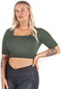 Square Neck Short Sleeve Crop Top and Seamless High Waist Full Length Leggings
