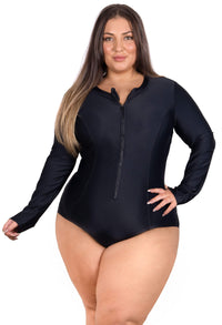 Plus Size Long Sleeve One-Piece Swimsuit