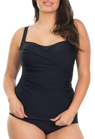 One-Piece Black Swimsuit with Ruched Bust