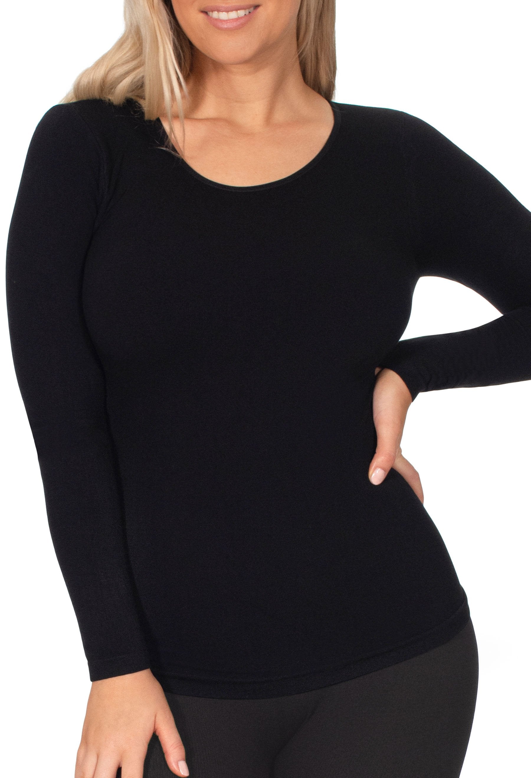 Women Soft Warm Long Sleeve Thermal Tops Round V-Neck Stretch Winter  Undershirts
