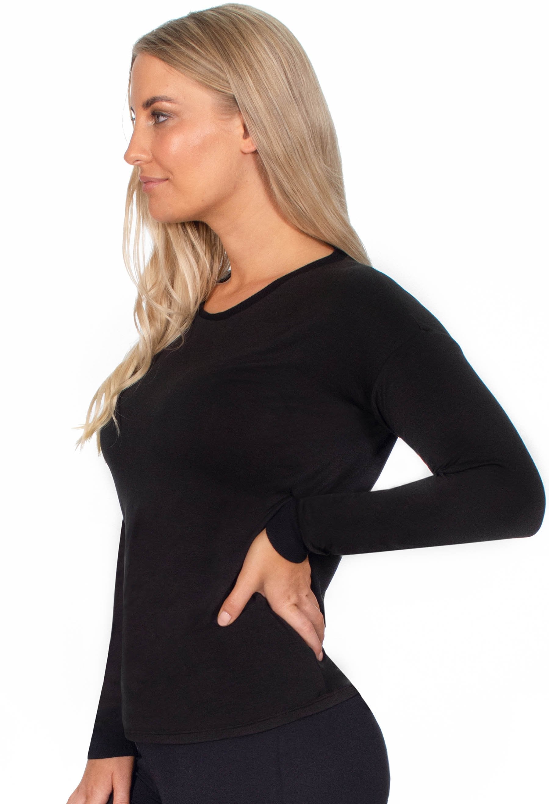 Bamboo Long Sleeve Relaxed Fit Tee - 2 Pack Black