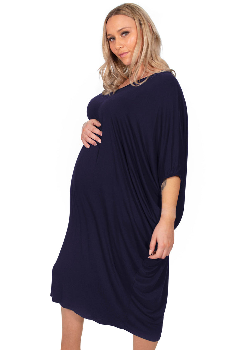 Maternity Bamboo V Neck Draped Dress